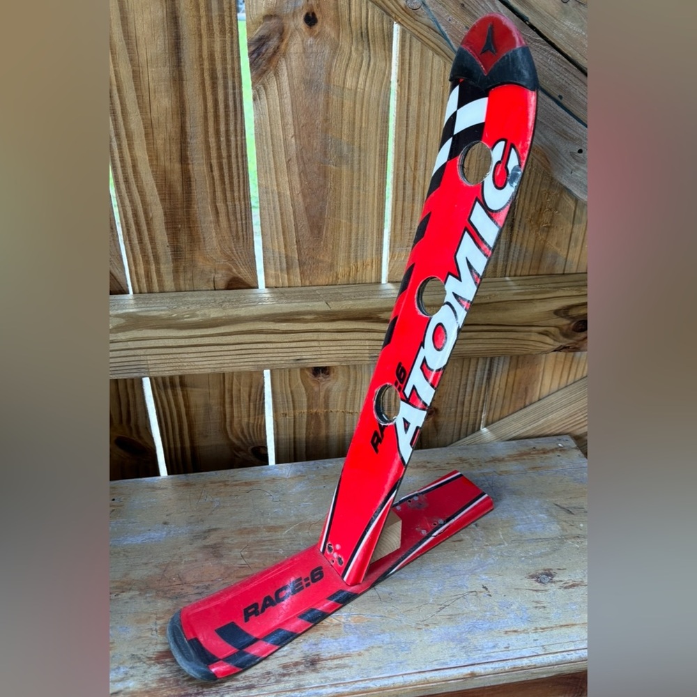 Recycled Snow Ski 3 Bottle Wine Rack Handmade From Red Atomic Racing Skis 18”H